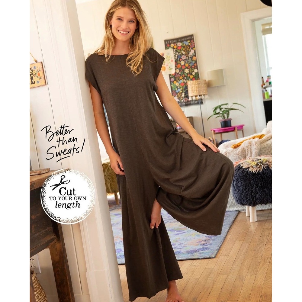 Natural Life Dylan Jumpsuit Women SM Charcoal Olive Reversible Cotton Lagenlook